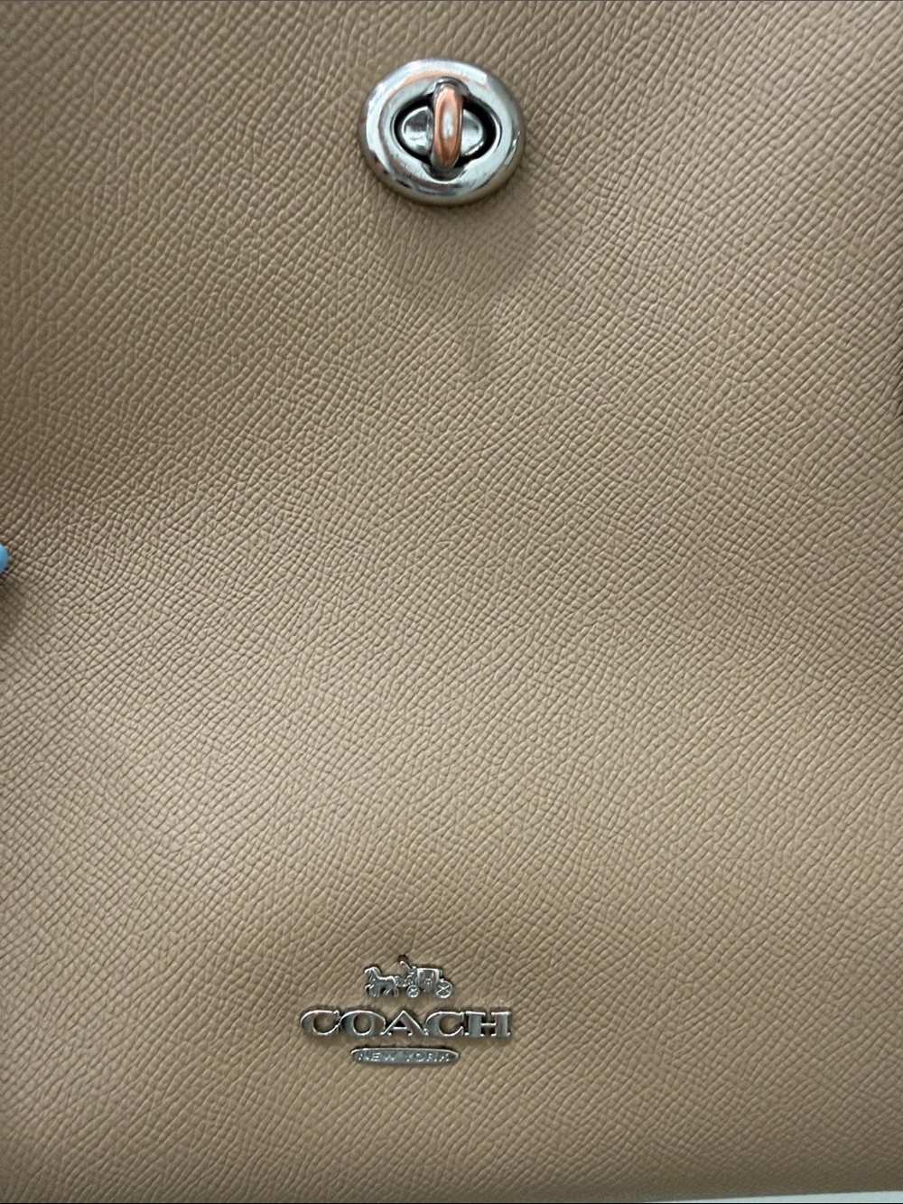 Coach Taupe Leather Tote with Turn-Lock Accent - Picture 9 of 11